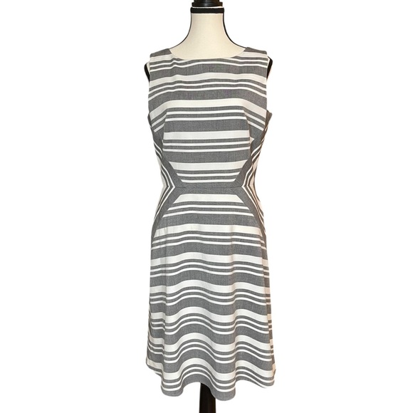 Calvin Klein White and Gray Sleeveless Sheath Midi Dress - Picture 1 of 10